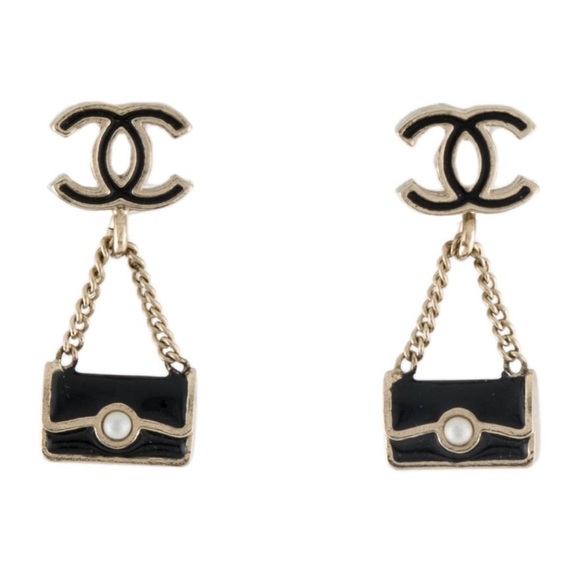 Chanel: Handbag CC Logo Mini Gold Drop Earrings - Picture 6 of 6